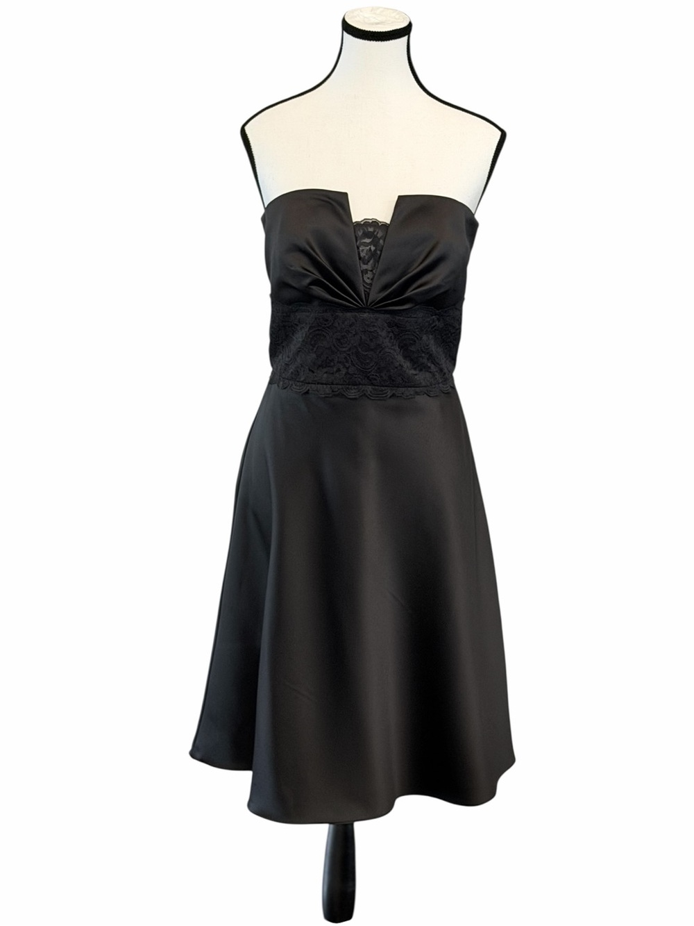 WHBM Black Strapless Satin Lace Cocktail Dress Size 8